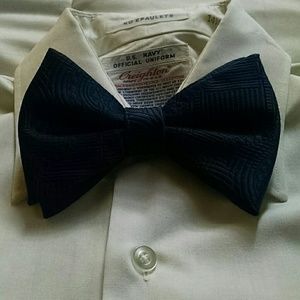 Vintage Navy and Black Brocade Bow Tie
